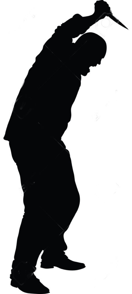 Silhouette of a man with a knife about to stab.