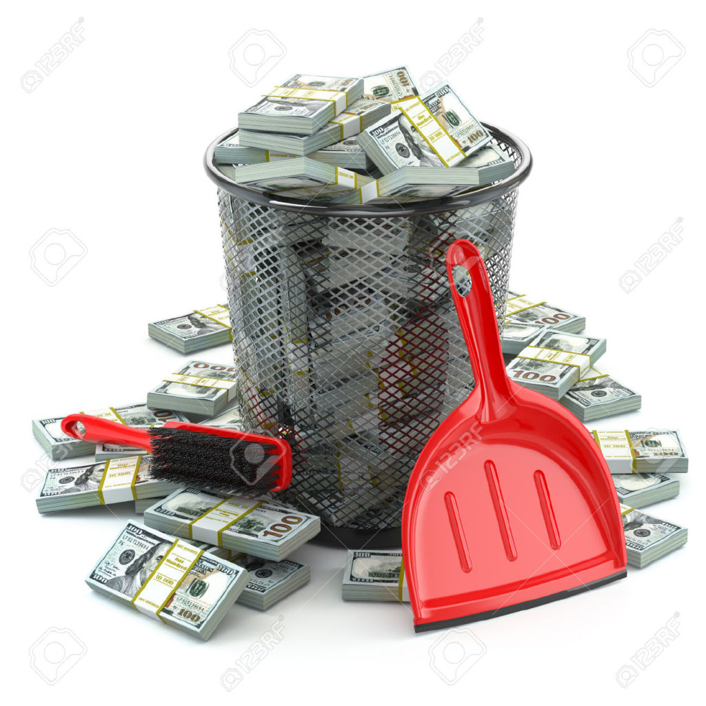 35611714-Packs-de-dollars-dans-la-poubelle-Gaspillage-d-argent-ou-effondrement-de-la-monnaie-concept-3d-Banque-d'images
